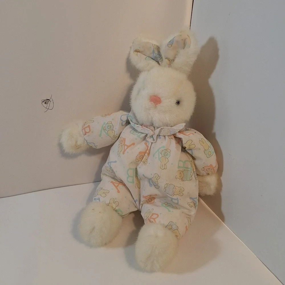Carters Prestige Bunny Rabbit Plush Baby outfit‎ PJs lovey rattle white 12